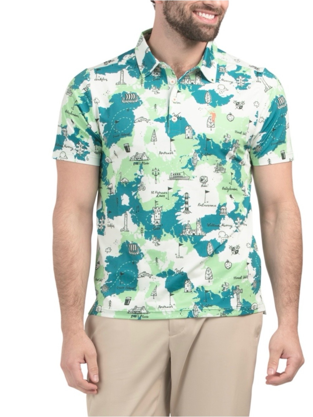 nwt WILLIAM MURRAY print green white emerald isle polo size medium